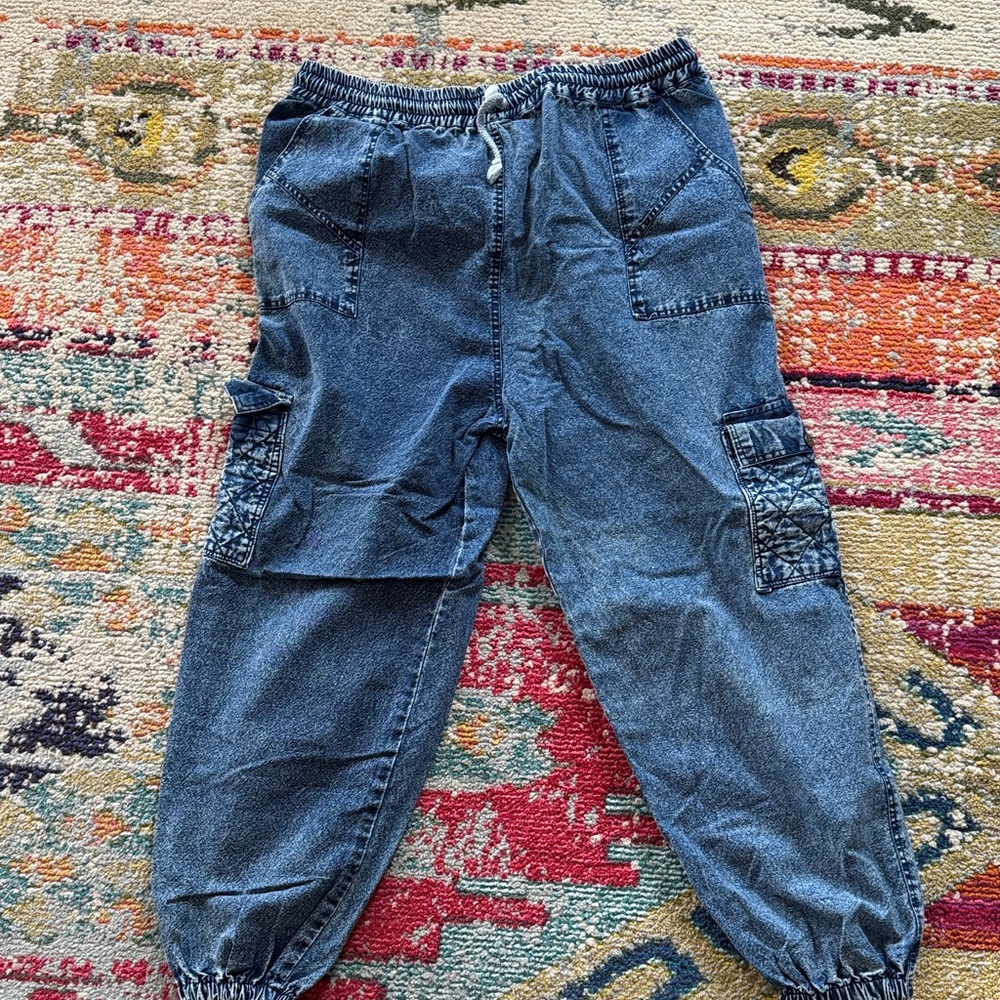 Vintage 80’s Blue Denim Cargo Joggers size XL Oversized